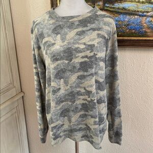 Loveappella Gray and Cream Camo Crewneck Sweater